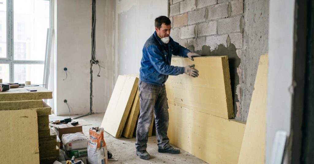 Isolation thermique intérieur : pose de panneaux isolants sur un mur intérieur d'une maison