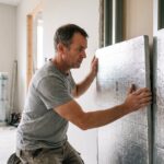 Isolation thermique des murs par l'intérieur avec panneau isolant posé sur mur en béton